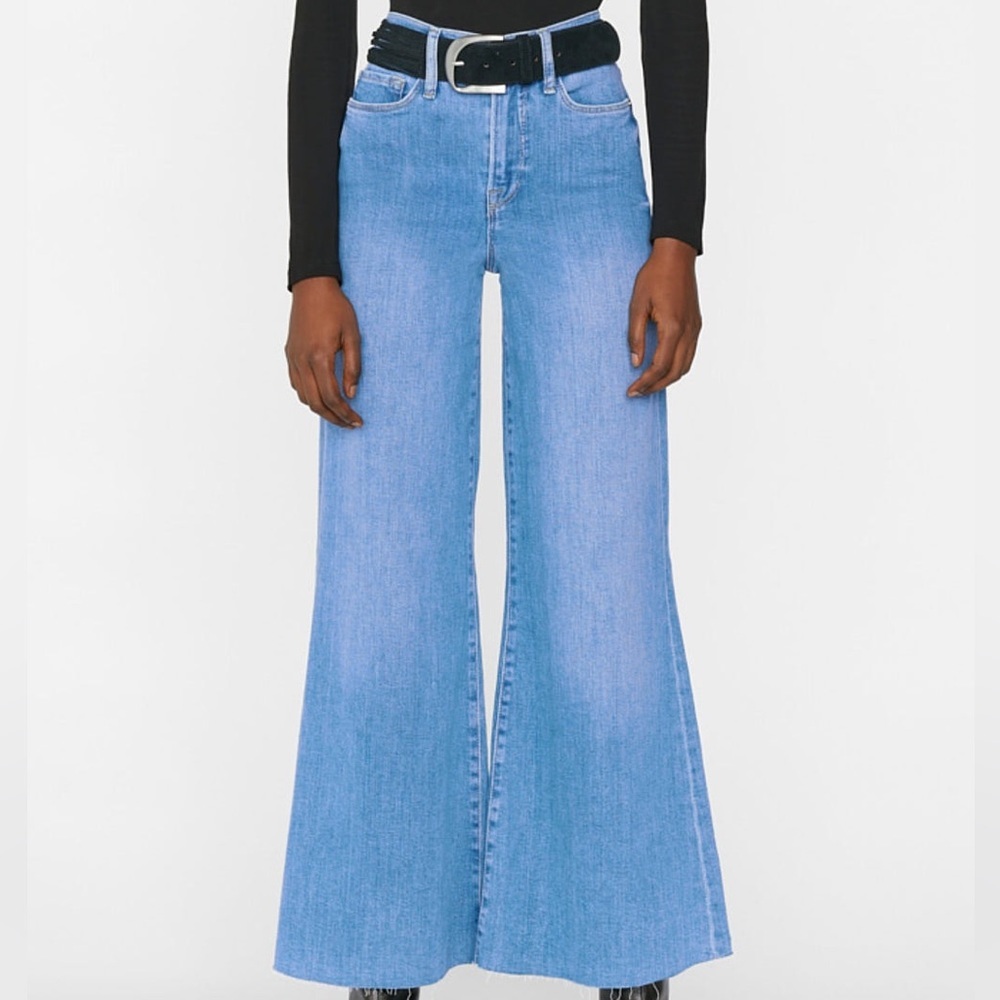 Frame Denim Le Palazzo Crop Wide Leg Raw Hem High Waist Jeans Size 27